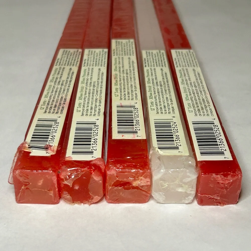 Lot Of 5‎ 12” Taper Pyramidal Square Red White Candles Vintage